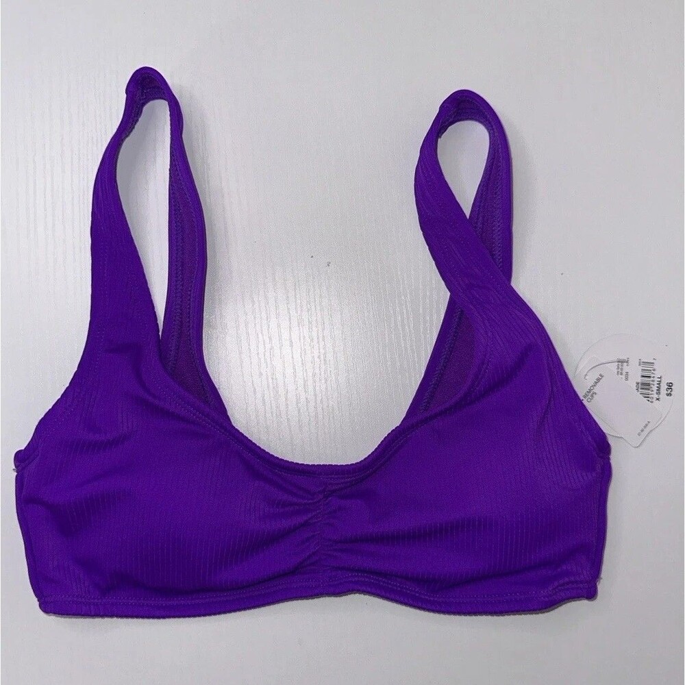 X-Small Women's Bralette Bikini Swim Top XS Purple Solid Strap Accent